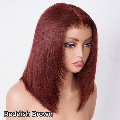 OQ HAIR Glueless Layered Cut Yaki Straight Wear Go Wig Pre-Cut 9x6 T Part Lace Bob Wig With Elastic Drawstring