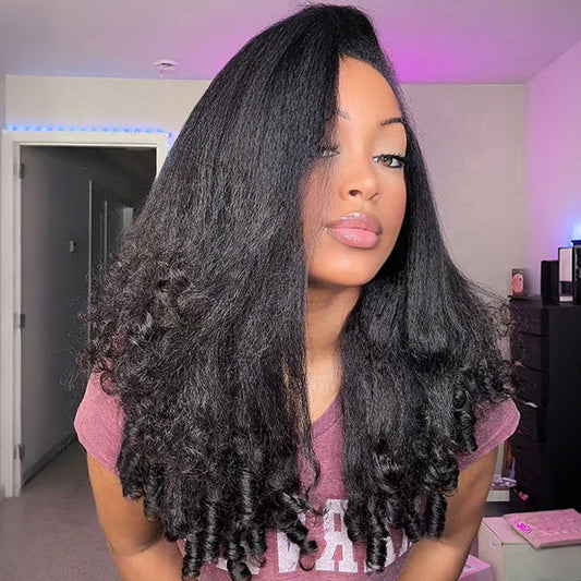 3 In 1 Half Wig | Glueless Kinky Straight Burmese Curly Elastic Drawstring Wear Go Half Wig With Yaki Spiral Curls