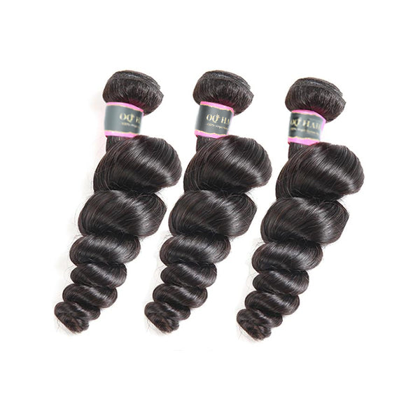 Loose Wave Human Hair 3 Bundles with 13*4 Lace Frontal Natural Black