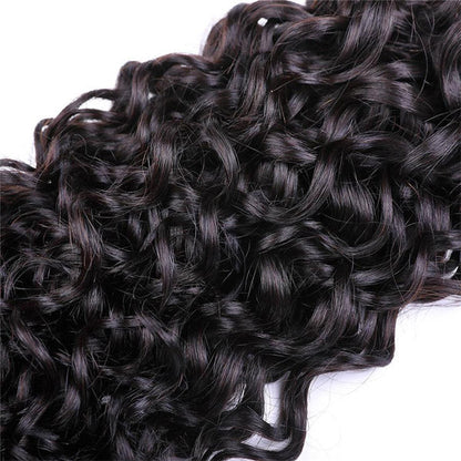 Water Wave Human Hair 3 Bundles with 13*4 Lace Frontal Natural Black