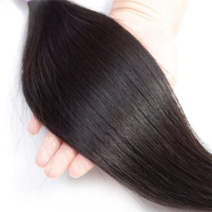 Straight Human Hair 3 Bundles with 13*4 Lace Frontal Natural Black