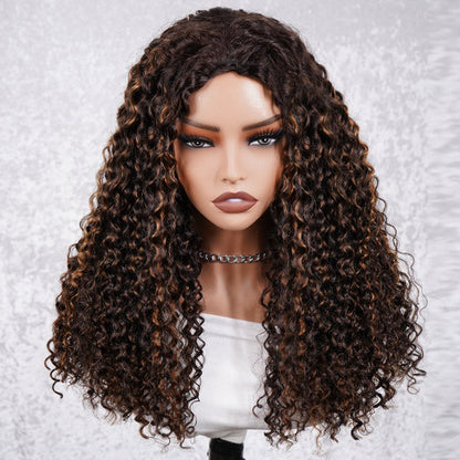 3 In 1 Half Wig | Water Wave Glueless Balayage Highlight Ombre Brown Wear Go Half Wig