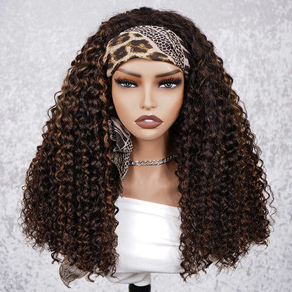 3 In 1 Half Wig | Water Wave Glueless Balayage Highlight Ombre Brown Wear Go Half Wig