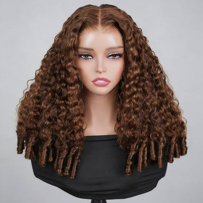 OQ HAIR Burmese Curly Glueless Wig Chocolate Brown Color Pre Cut 9x6 Lace Wear Go Wig With Elastic Drawstring