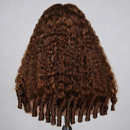 OQ HAIR Burmese Curly Glueless Wig Chocolate Brown Color Pre Cut 9x6 Lace Wear Go Wig With Elastic Drawstring