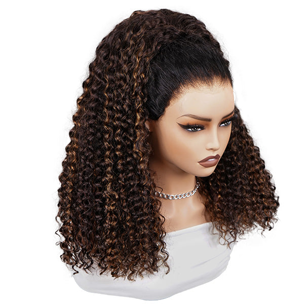 3 In 1 Half Wig | Water Wave Glueless Balayage Highlight Ombre Brown Wear Go Half Wig