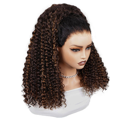 3 In 1 Half Wig | Water Wave Glueless Balayage Highlight Ombre Brown Wear Go Half Wig