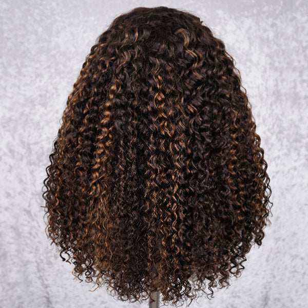 3 In 1 Half Wig | Water Wave Glueless Balayage Highlight Ombre Brown Wear Go Half Wig