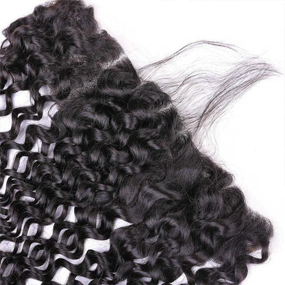 Water Wave Human Hair 3 Bundles with 13*4 Lace Frontal Natural Black