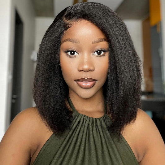 OQHAIR Wear Go Glueless Wigs Kinky Straight Pre Cut 7x5 HD Lace Front Bob Wigs