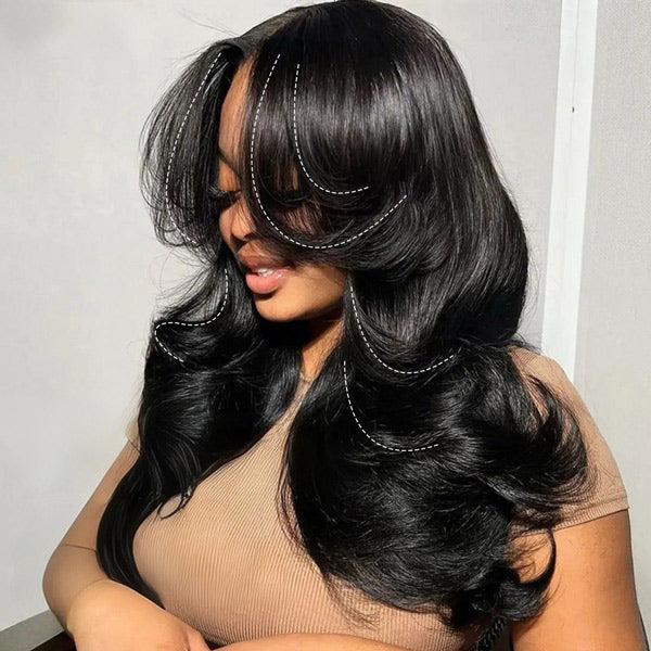 OQ HAIR M-Cap Layered Cut Bleached Mini Knots 9x6 Lace Body Wave Wear Go Glueless Wig With Curtain Bangs