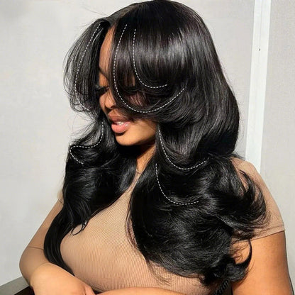 OQ HAIR M-Cap Layered Cut Bleached Mini Knots 9x6 Lace Body Wave Wear Go Glueless Wig With Curtain Bangs