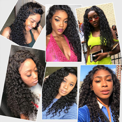 Water Wave Human Hair 3 Bundles with 13*4 Lace Frontal Natural Black