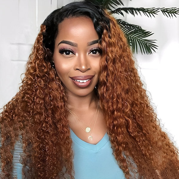 3 In 1 Half Wig | Water Wave Glueless Ombre Brown Wig With Black Roots Natural Blend Wear Go Half Wig
