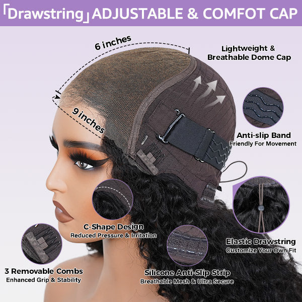 OQ HAIR Burmese Curly Glueless Wig Chocolate Brown Color Pre Cut 9x6 Lace Wear Go Wig With Elastic Drawstring