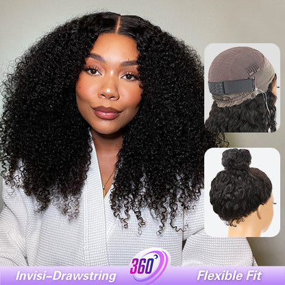OQ HAIR Afro Curly Hair Invisi-Drawstring 360 Lace Glueless Wig Beginner Friendly