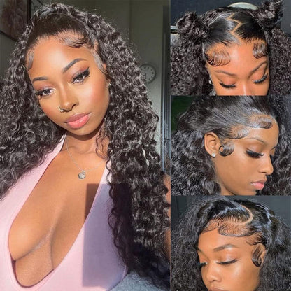 OQ HAIR Deep Wave Invisi-Drawstring 360 Lace Glueless Wig Bleached Knots Wear Go Wig