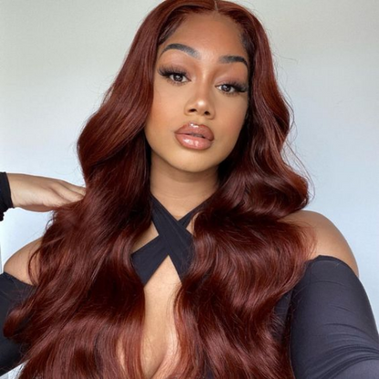 Body Wave Hair Reddish Brown Color Wear Go Glueless Wig 7x5 Pre-cut Lace Wig Preplucked with Natural Hairline