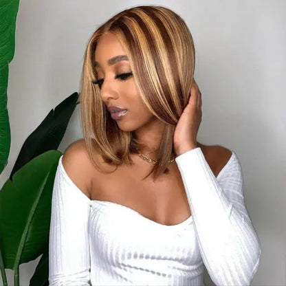 OQHAIR Wear Go Glueless Wigs 4/27 Highlight Color Straight Hair Bob Wigs Pre Cut 7x5 Lace