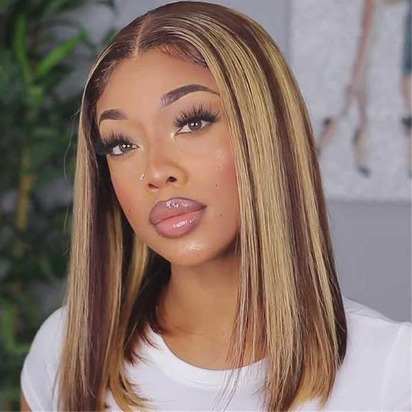OQHAIR Wear Go Glueless Wigs 4/27 Highlight Color Straight Hair Bob Wigs Pre Cut 7x5 Lace