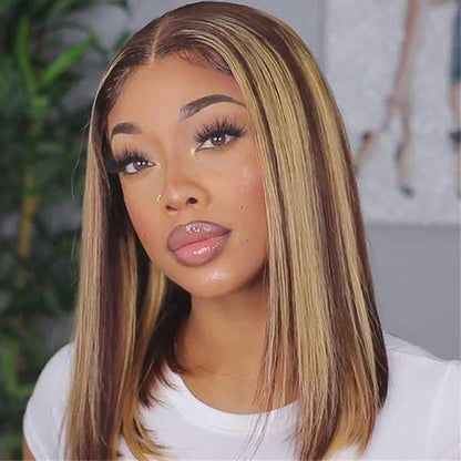 OQHAIR Wear Go Glueless Wigs 4/27 Highlight Color Straight Hair Bob Wigs Pre Cut 7x5 Lace