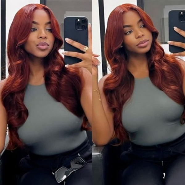 Straight Hair Reddish Brown Color Wear Go Glueless Wig Pre-cut 7x5 Lace Wig Preplucked With Natural Hairline