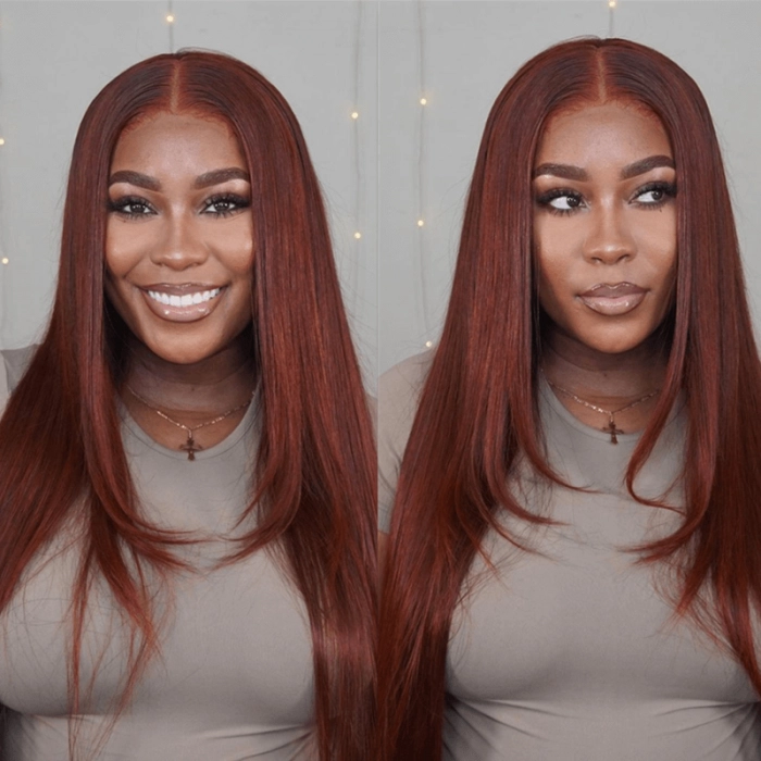 Straight Hair Reddish Brown Color Wear Go Glueless Wig Pre-cut 7x5 Lace Wig Preplucked With Natural Hairline