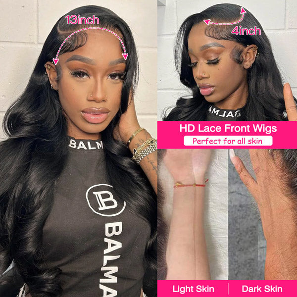 Unprocessed Soft and Healthy Hair Body Wave Lace Front Wig Skin Melt HD Lace Wigs Brazilian Human Virgin Hair Natural Black