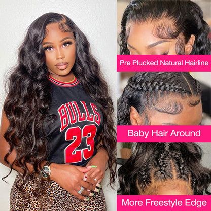 Unprocessed Soft and Healthy Hair Body Wave Lace Front Wig Skin Melt HD Lace Wigs Brazilian Human Virgin Hair Natural Black